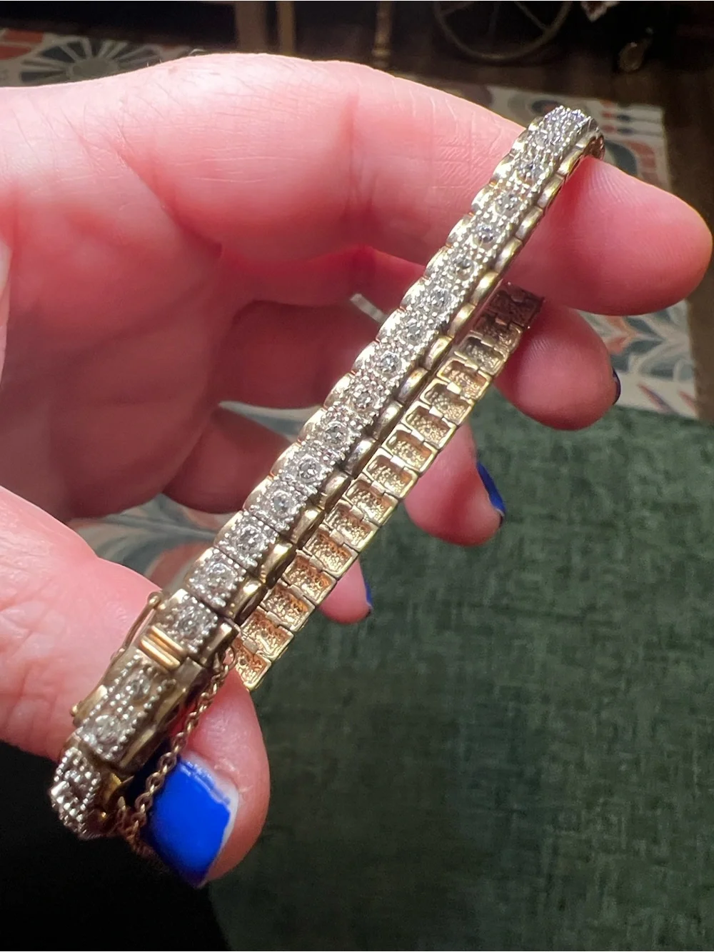Vintage .5ct Diamond Gold Plated Sterling Silver Tennis Bracelet Safety Chain